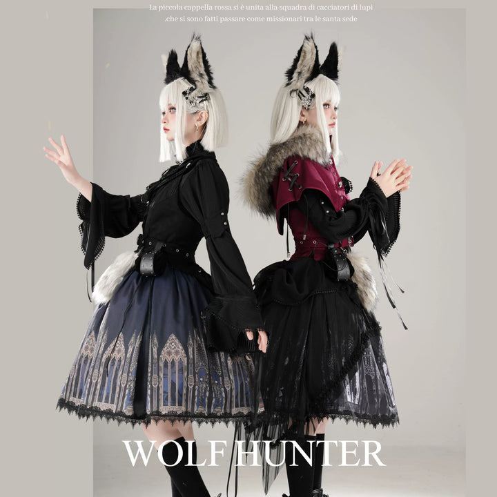 Wuyuzhe~Wolf Hunter~Gothic Lolita SK Set Halter Overskirt Cape Vest   