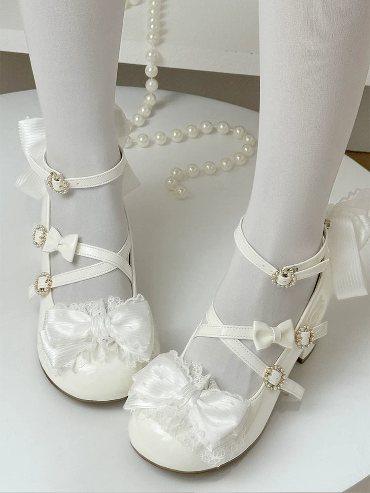 Cloud Satin Dream - Sweet Lolita Shoes, Ribbon Bows & Round Toe