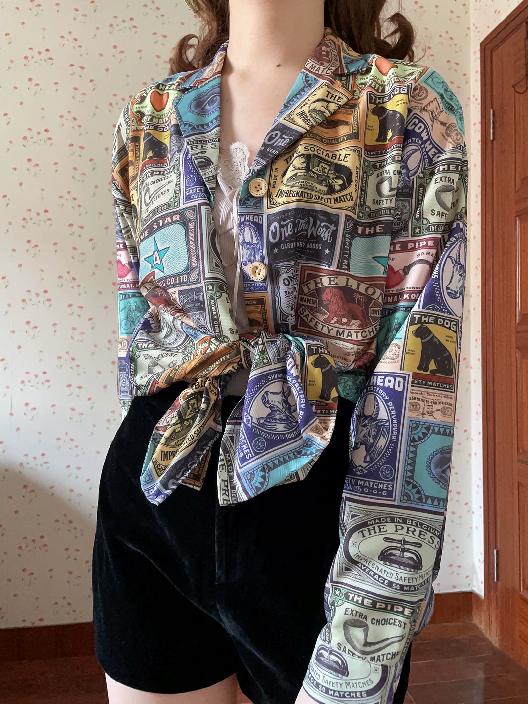 Miss Cube - Antique Label - Retro Lolita Shirt American Customized Loose Print Blouse