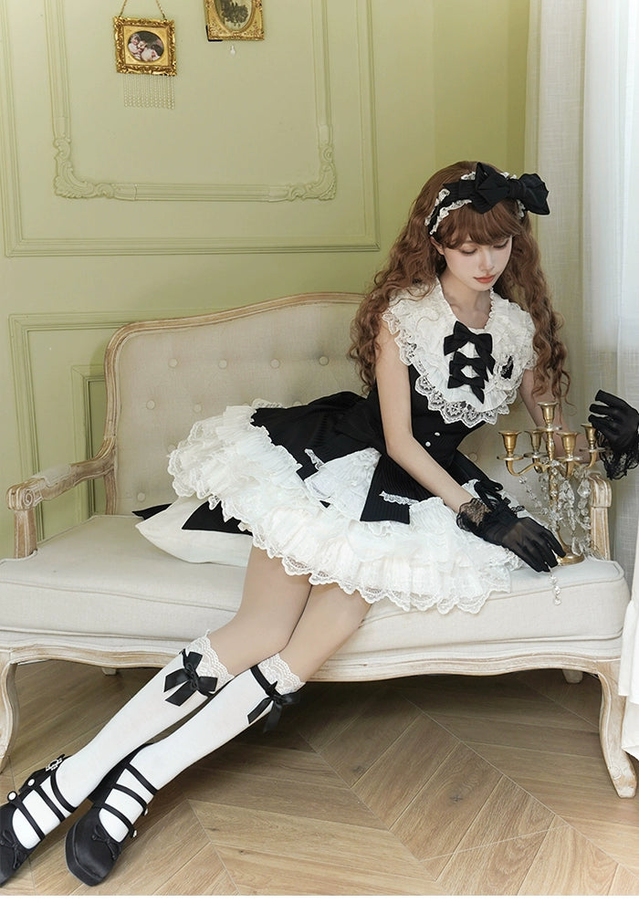 Alice Girl~Arrogant Miss~Sweet Lolita Jumper Dress with Tiered Lace Skirt