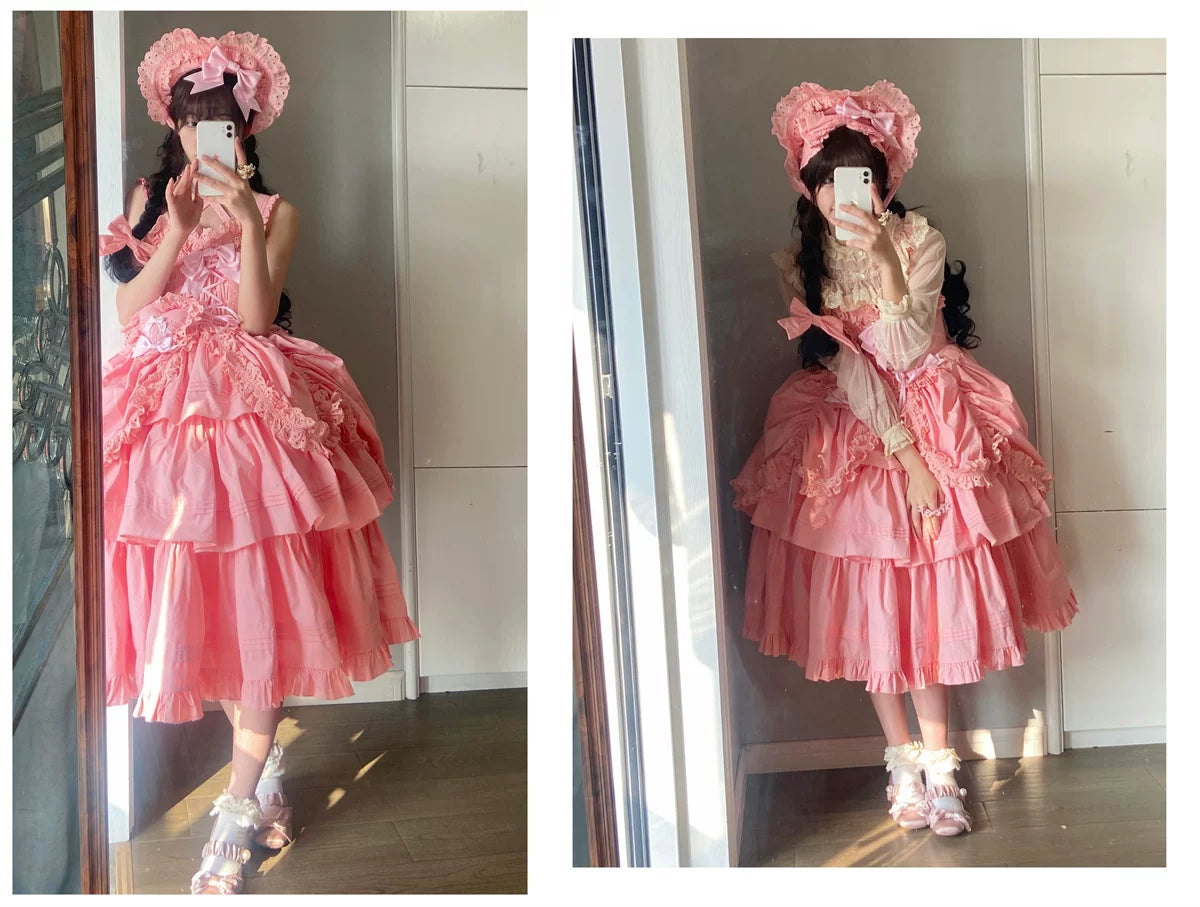 Cotton Gothic Lolita Long JSK, Drawn-up Hem 45213:841044