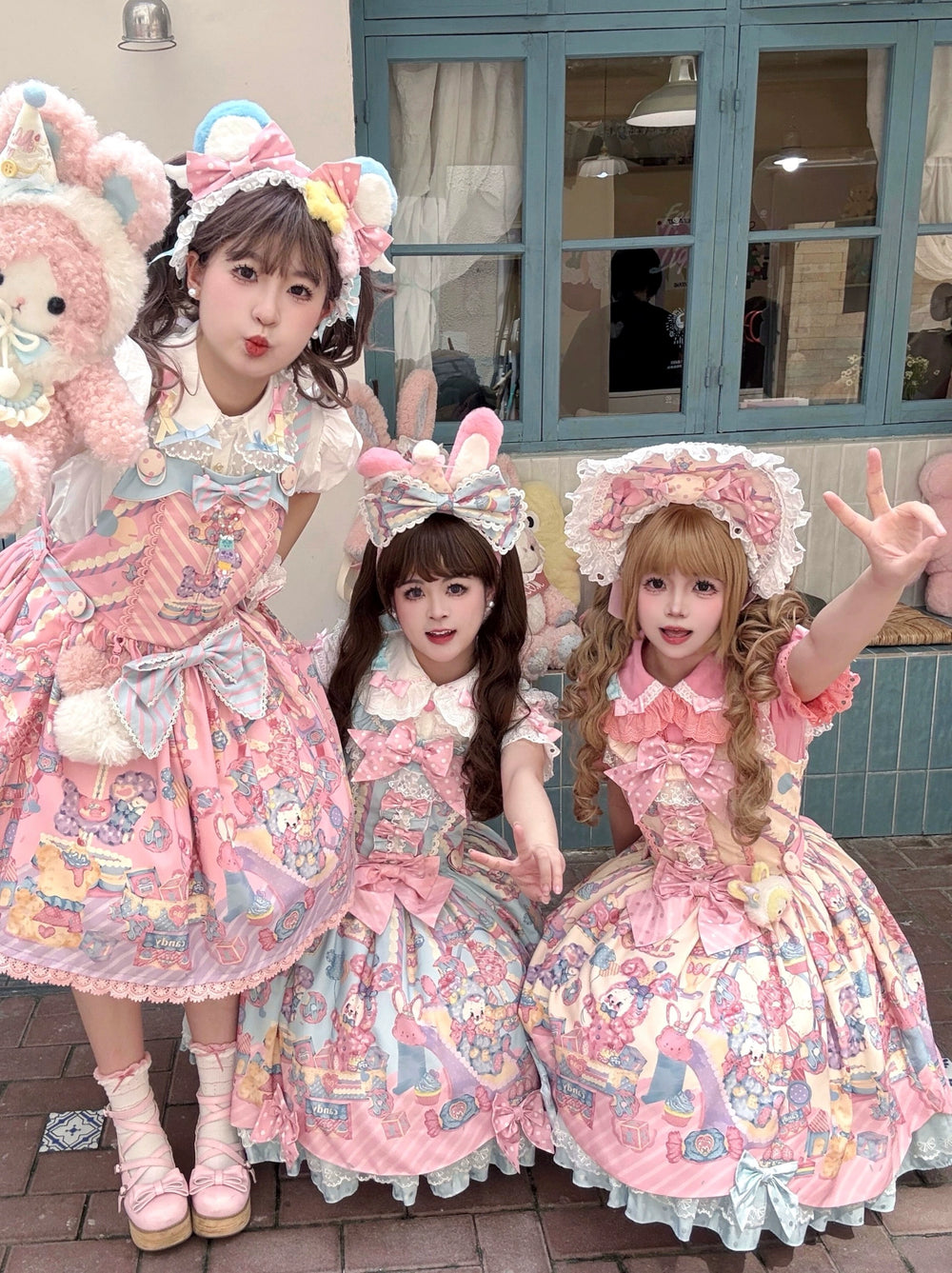 Star Fantasy~Rainbow Buffet Bunny~Candy-Like Kawaii Lolita Dress Suit with Plus Size Shirt