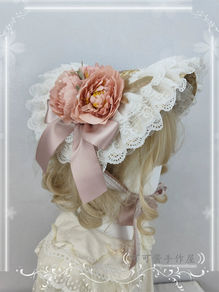 Cocoa Jam~Country Lolita Bonnet Lace Flower Flat Cap Multicolors Customized   