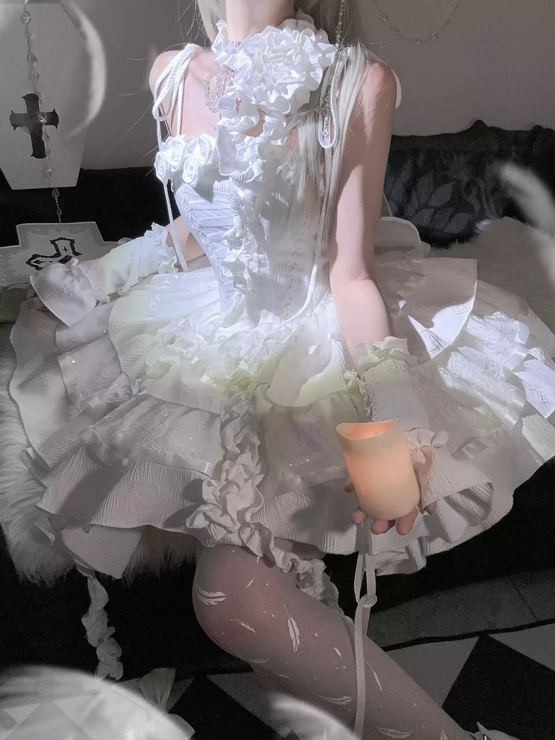 Silent Manor - White Gothic Lolita Fishbone JSK Dress 43499:777799