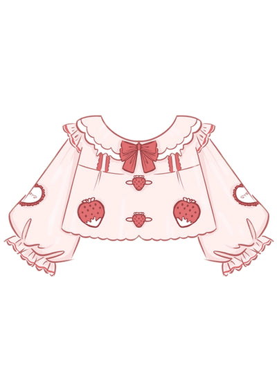 Half Sweet Lolita~Strawberry Milk Pie~Sweet Lolita JSK Dress Strawberry Set Salopette S Coat