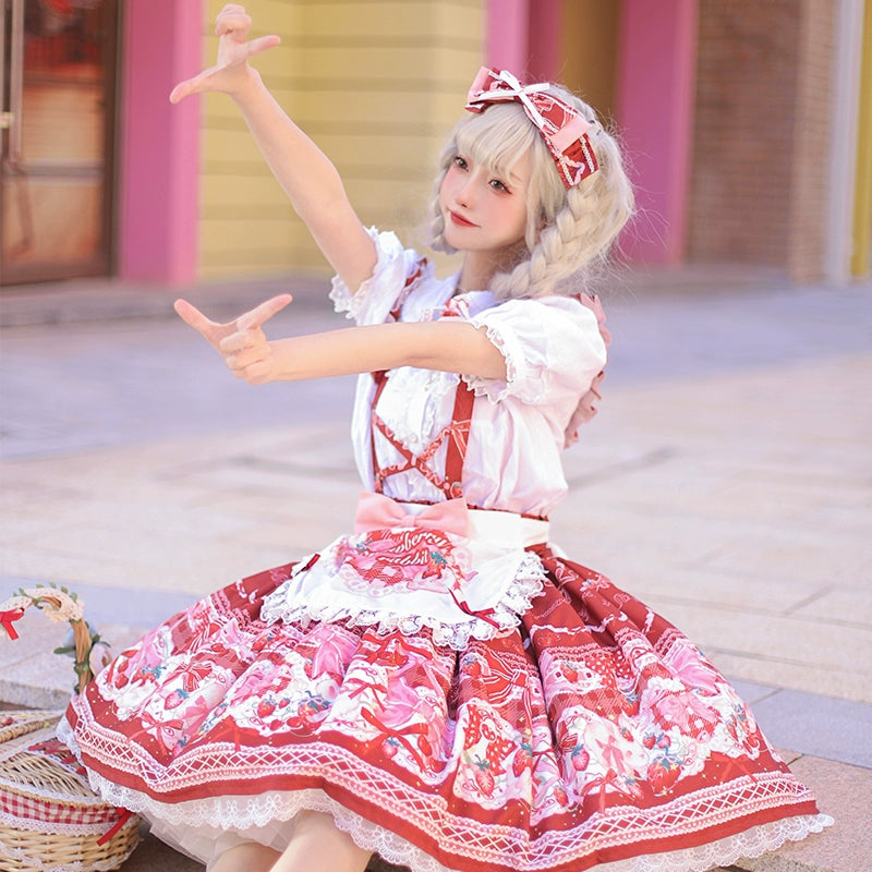 OCELOT - Sweet Lolita Lolita JSK and SK Rabbit Strawberry Dress Red SK with blouse S