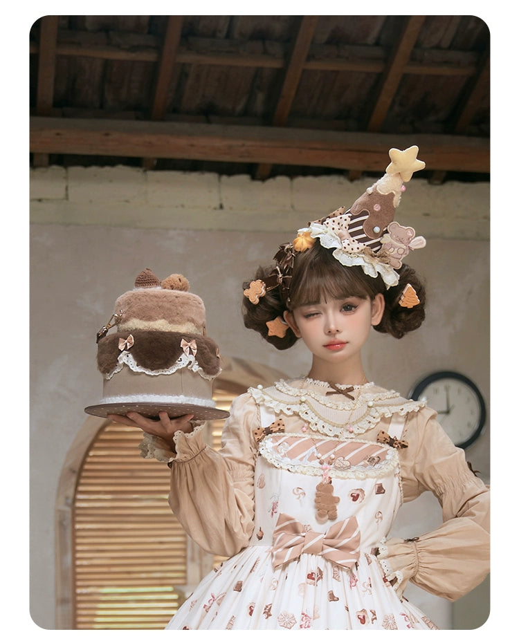 Momo~Brown Kawaii Lolita Bag 3D Birthday Cake Plush Handbag   