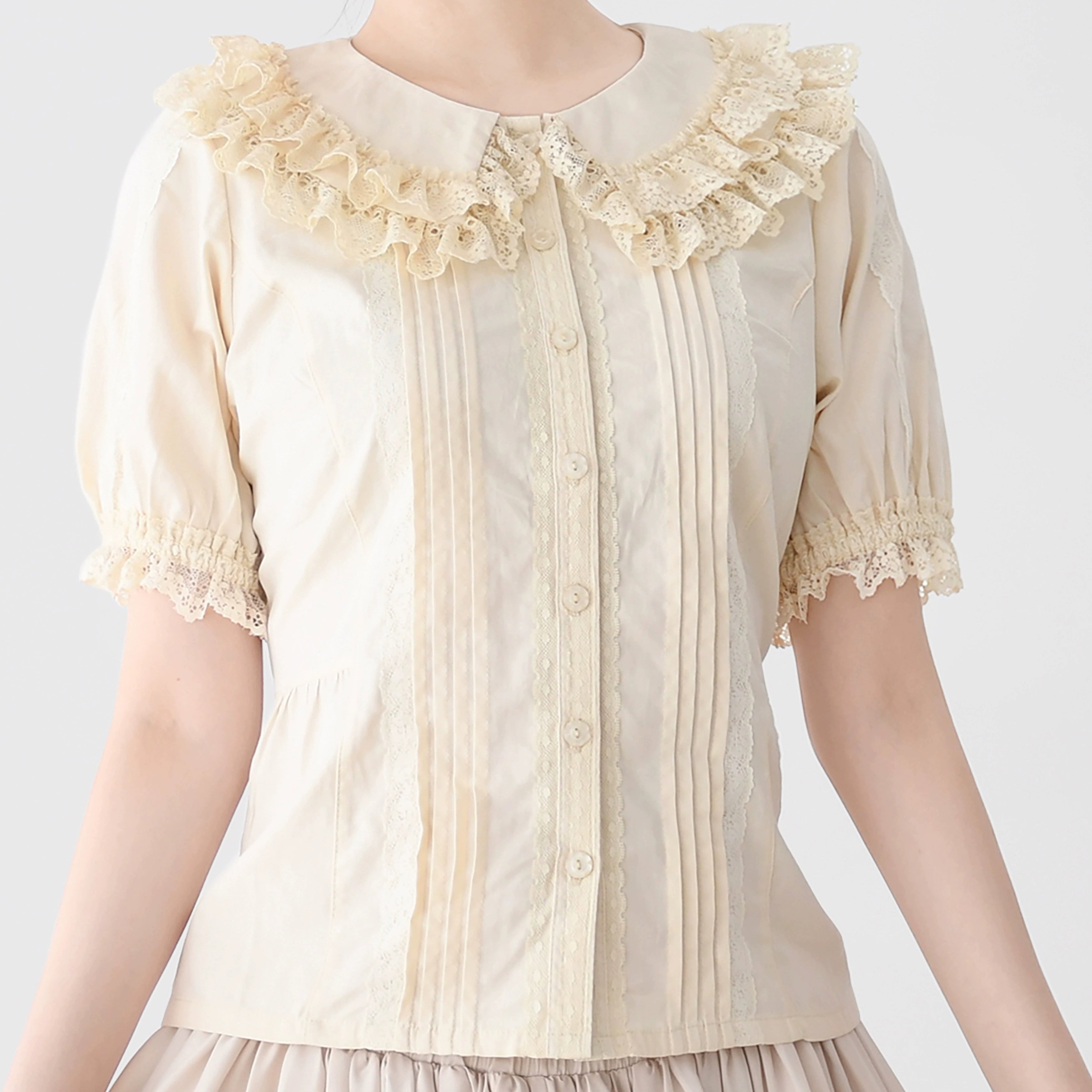 MIST - Hyde Garden - Cotton Lolita Blouse Puff Short Sleeve Shirt ivory S