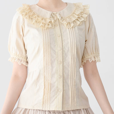 MIST~Hyde Garden~Cotton Lolita Blouse Puff Short Sleeve Shirt ivory S 