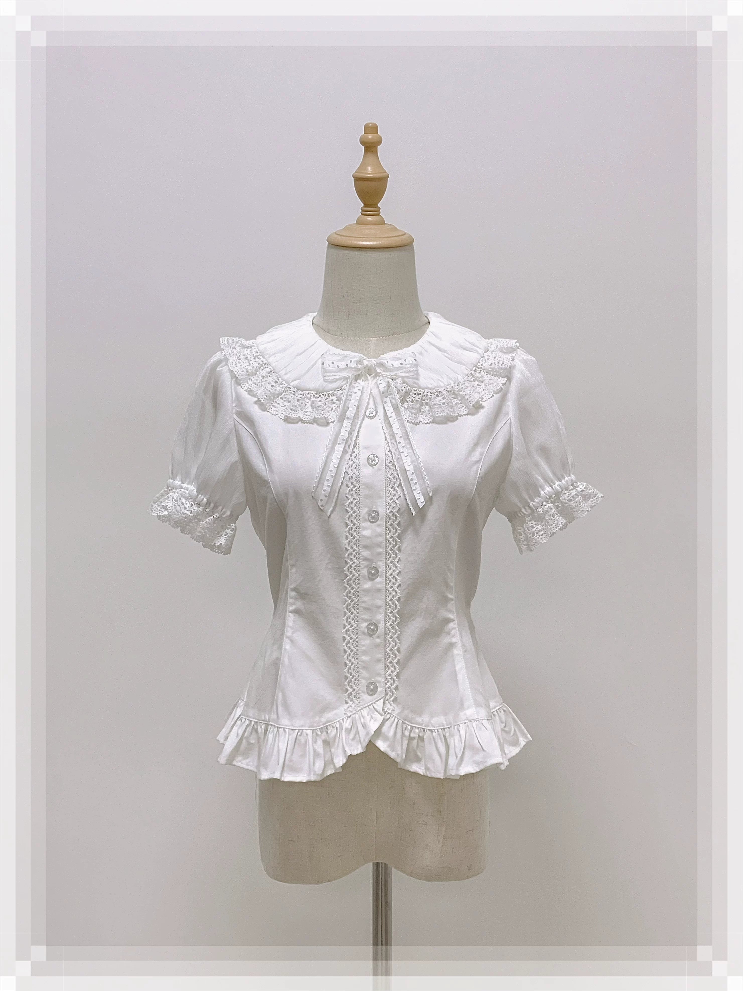 Ice Cream - Old School Lolita White Fitted Blouse with Bow (White / L M S XL) 45602:854747