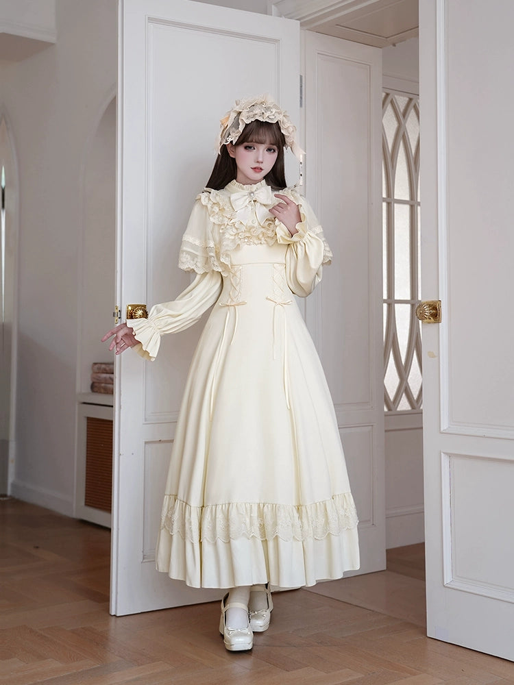 With PUJI - White Daylight - Elegant Lolita Long Sleeve OP Dress, Side Zipper 44042:793853