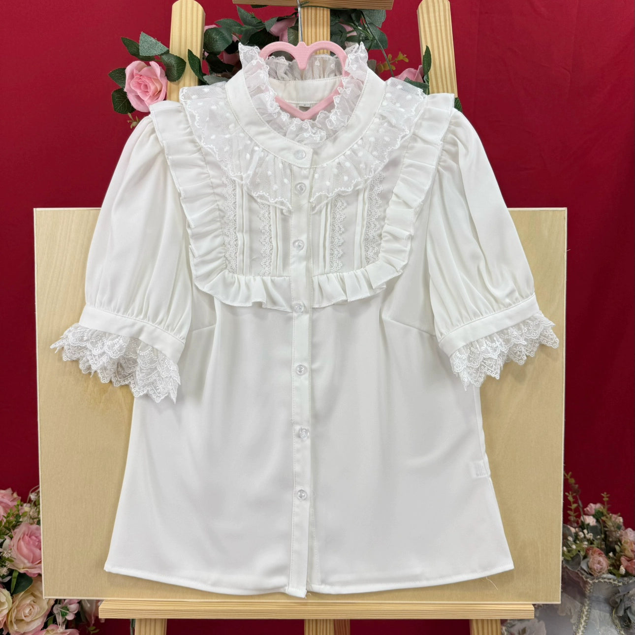 DMFS Lolita - Summer End - Lace Stand-Up Collar Classic Lolita Blouse Milky White S