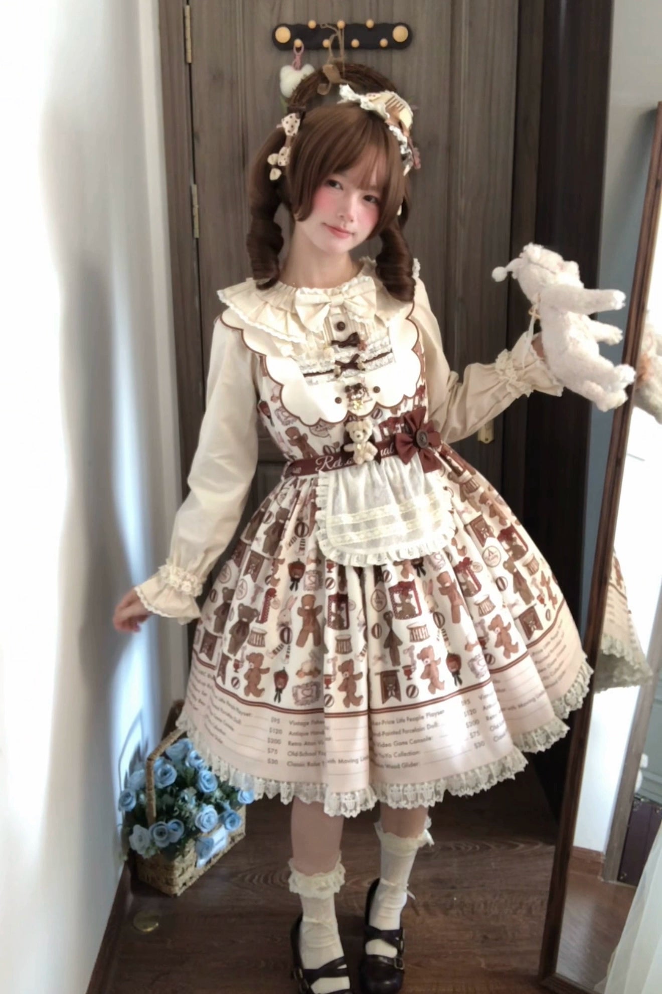 Fairyfaith - Little Bear Daily - Kawaii Lolita Embroidered JSK & OP Dress, Bear Print 44384:806207