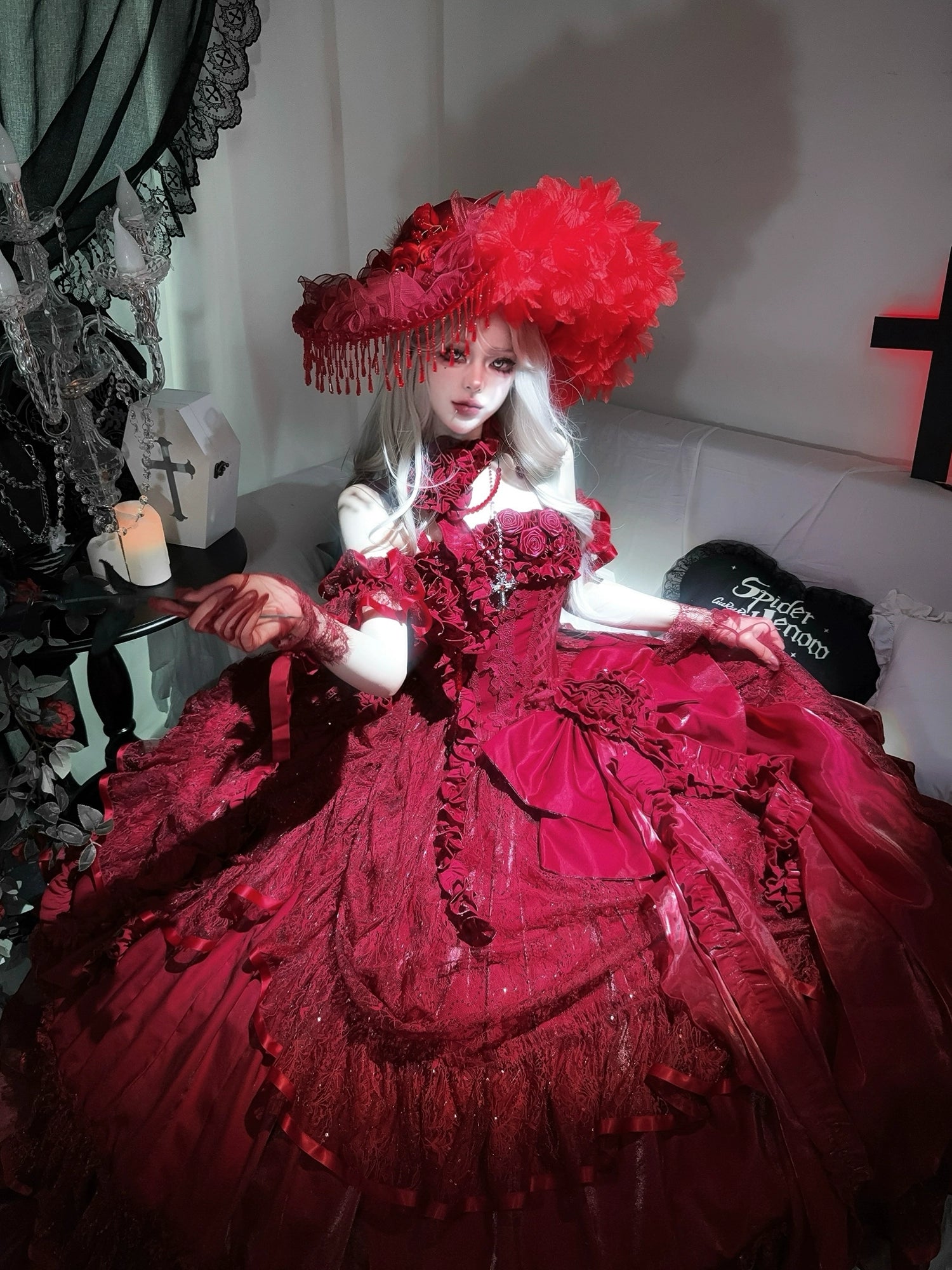 Silent Manor - Red Gorgeous Bridal Wedding Lolita JSK Dress 43388:774954