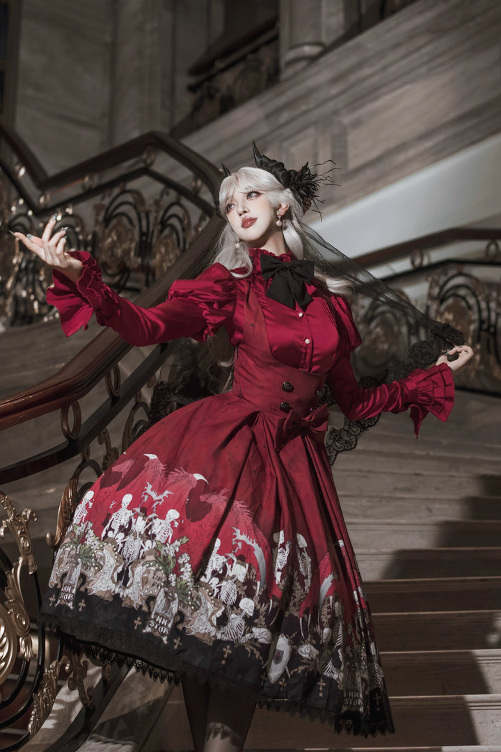 Nn Star - Dragon Bone Lily - Bone Printed Bust-Supporting Gothic Lolita JSK