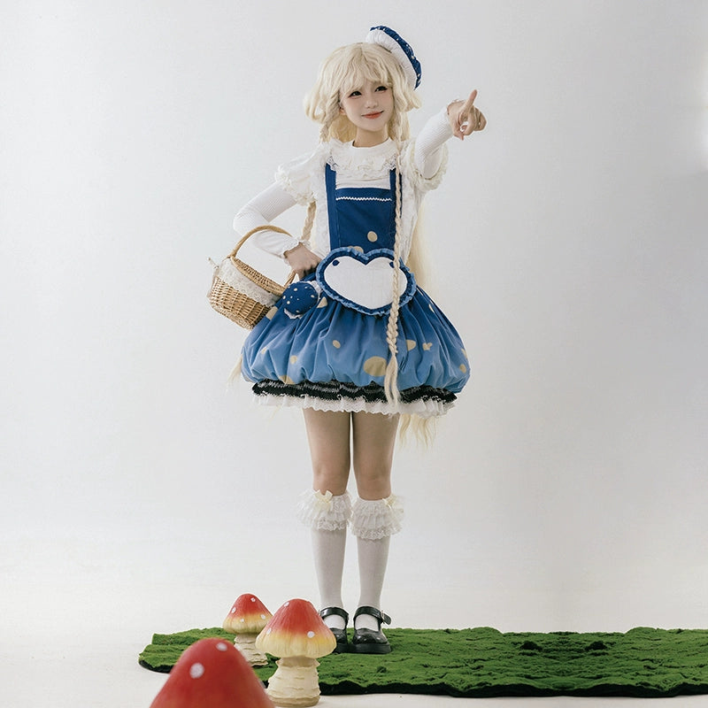 (BFM)With Puji~Blue Umbrella~Lolita Dress Suspenders Mushroom Set   