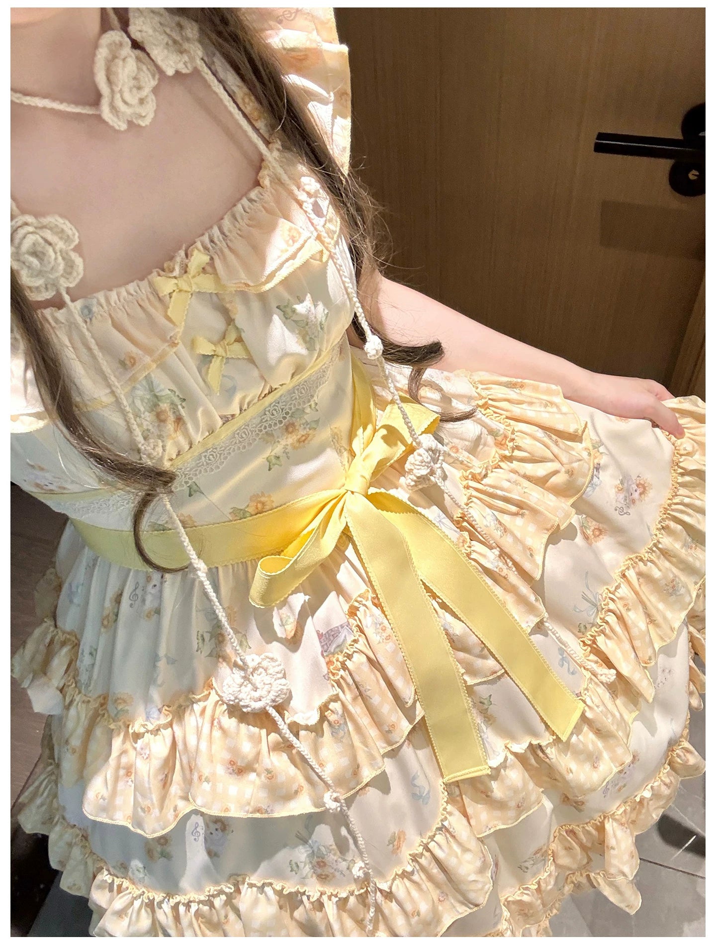 Small Sunflower - Classic Lolita Sunflower Printed JSK Dress, Tiered Hem 45740:860909