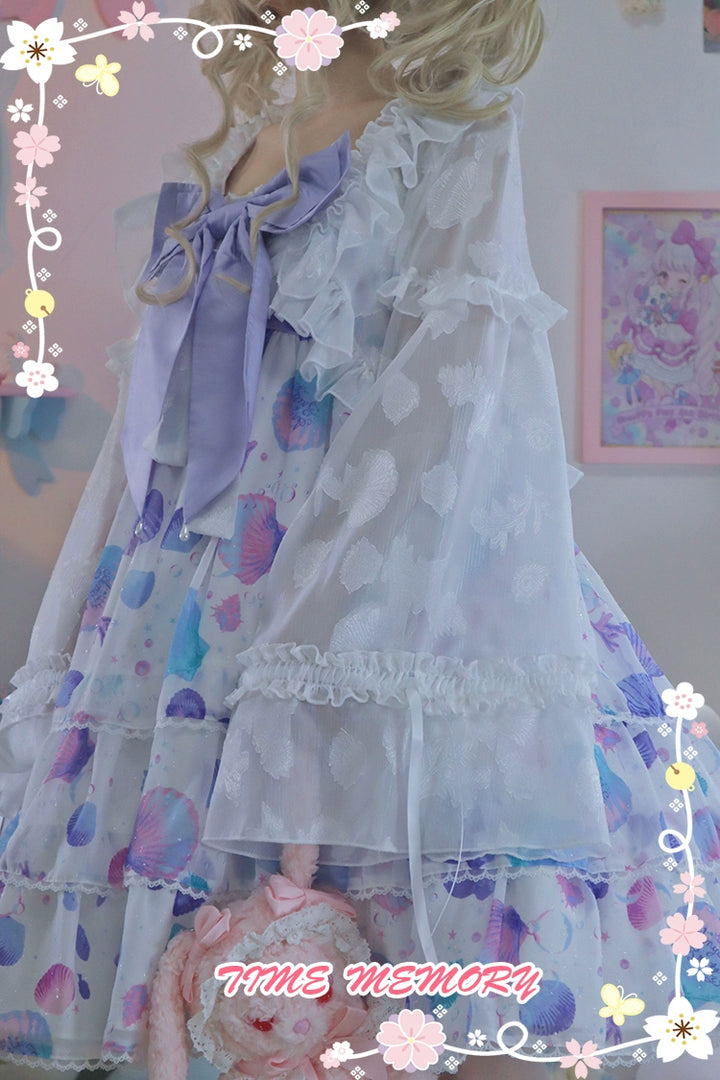 Time Memory~Xianbei~Sweet Lolita Chiffon Lantern Sleeve Cardigan with Bow   