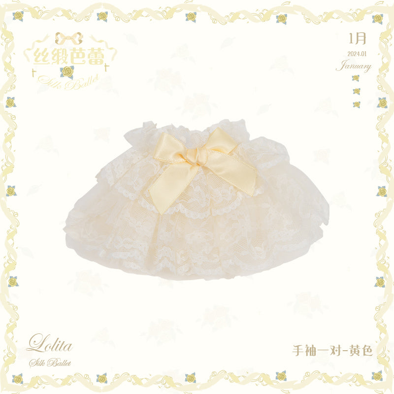 Mademoiselle Pearl~Silk Ballet~Wedding Lolita Veil Accessories Set A Pair of Cuffs(Yellow)  