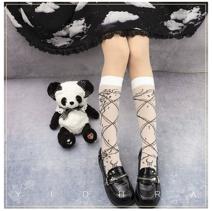 Yidhra梦之女巫原创{荆棘之眠}Gothic Lolita 夏季薄款 连裤袜 均码 black(Crew socks) 
