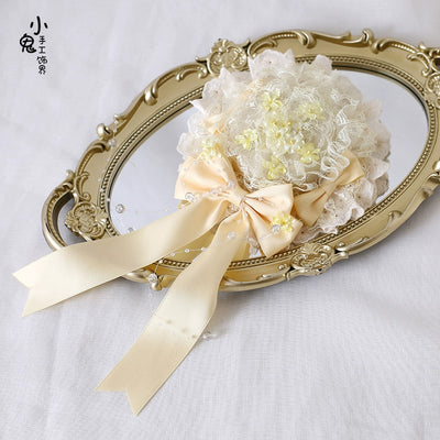 Xiaogui~Cinnamon Milk Yellow~Elegant Lolita Hair Accessory KC Headband Bow Hat Clip Floral Mini Top Hat  