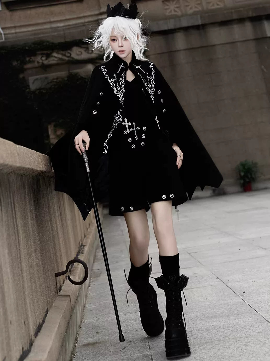 Nightfall - Ouji Lolita Outfit, Bat Wing Shaped Cape 44548:812699