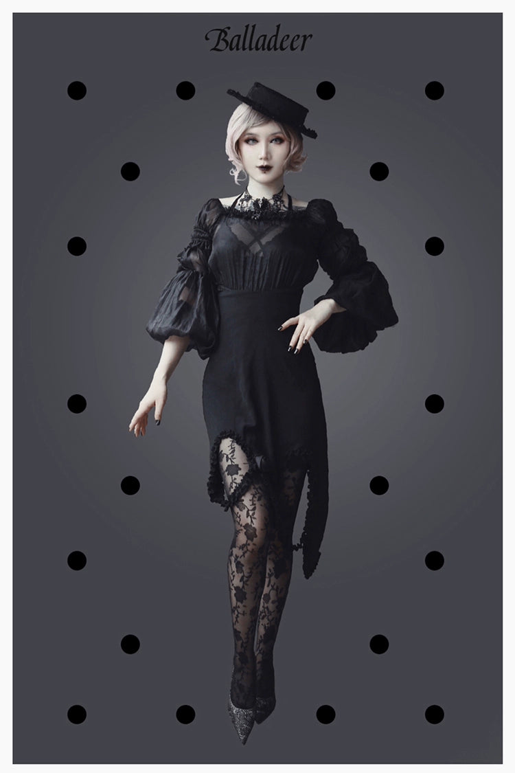 Balladeer~Classic Lolita Shirt Puff Sleeves Open Shoulder Blouse 36010:511746