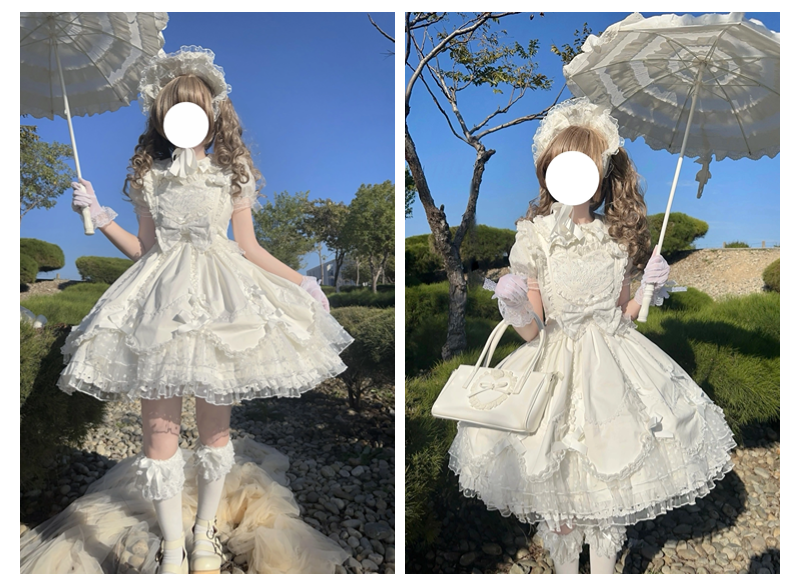 (BFM)The Seventh Doll~Sweet Diary SP~Vintage Lolita Jumper Dress Petal-like Hem JSK Headdress Set   