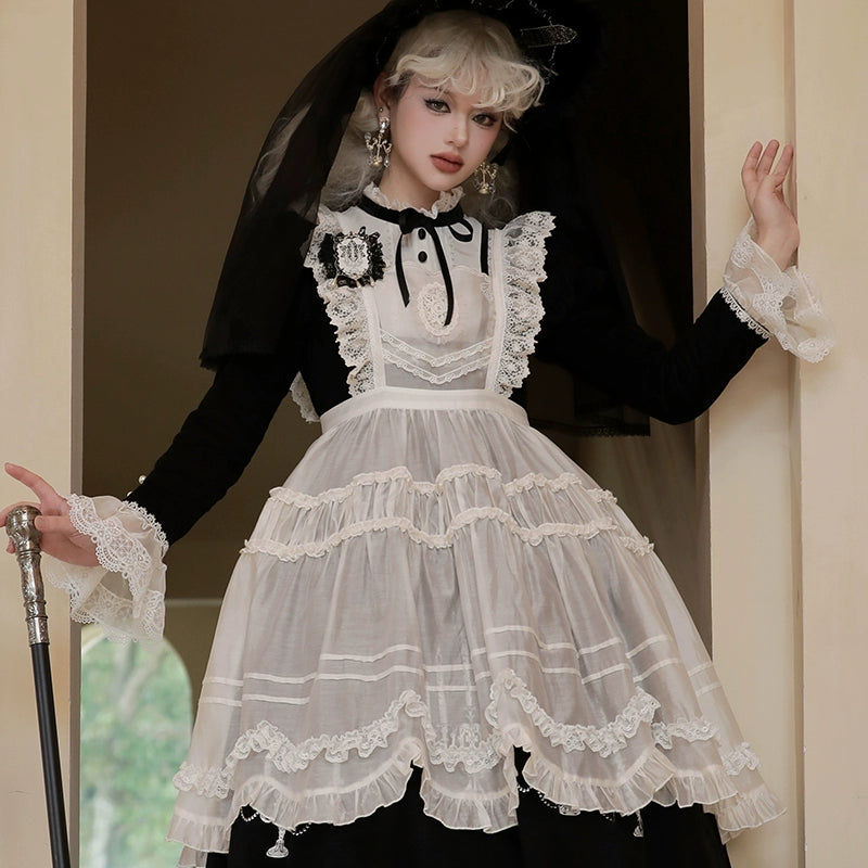 Mademoiselle Pearl~Winter Evening Prayer~Gothic Lolita Jumper Dress Embroidered Candlestick OP Dress XS Petal Hem Apron(free size) 