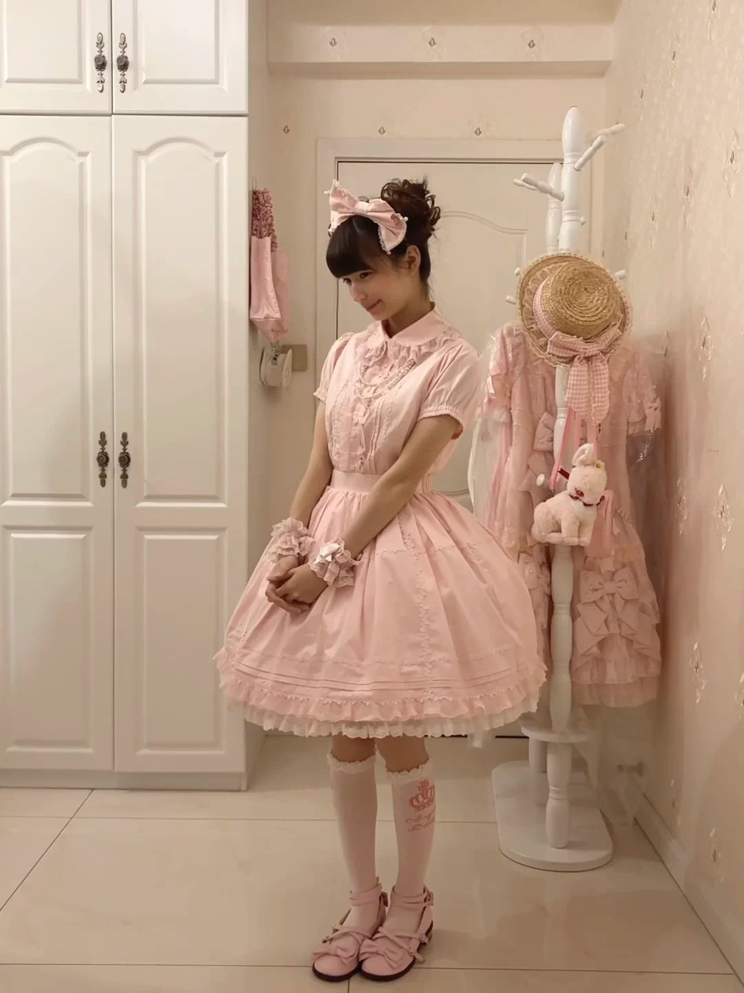 Sugar Heart Rose - Cotton Old School Lolita SK with Ruffled Hem A Pair of Cuffs Only - Pink (choose S) S