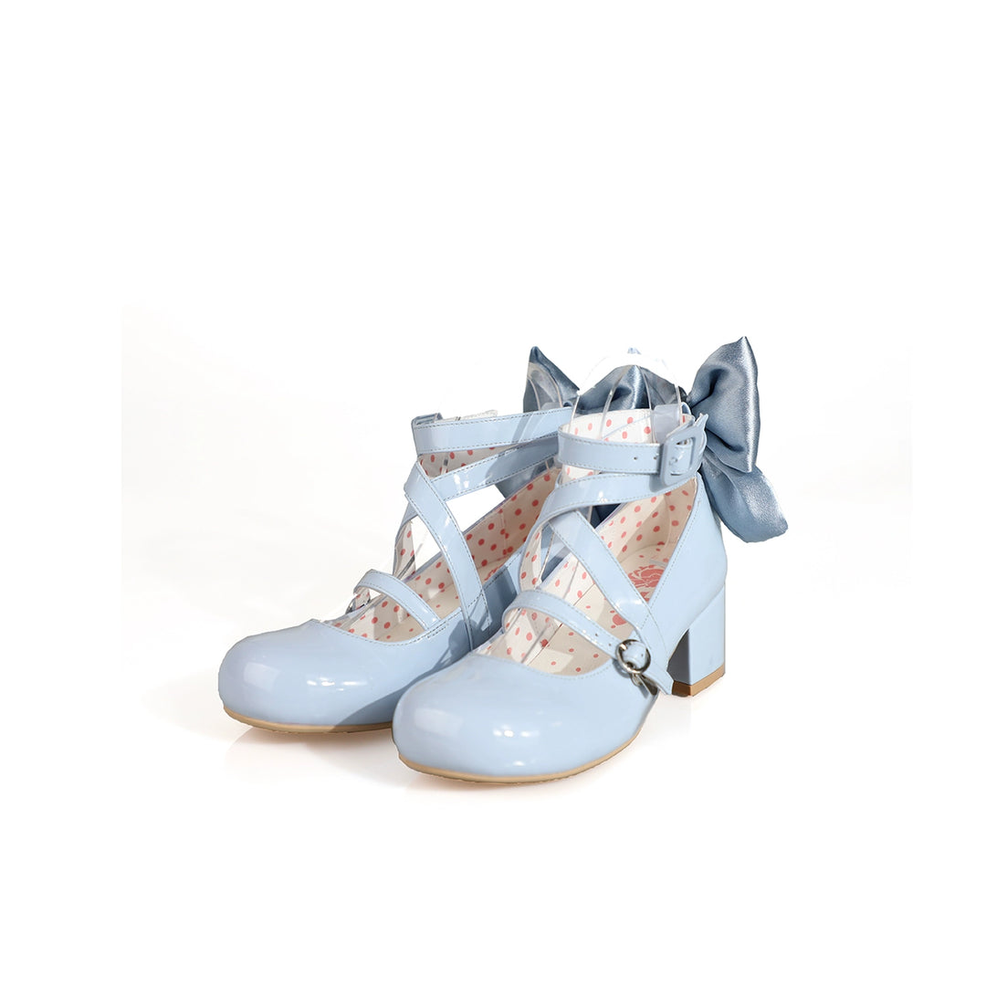 MODO~Follow in the Moonlight~Sweet Lolita Round Toe Shoes with Large Bow Blue 34