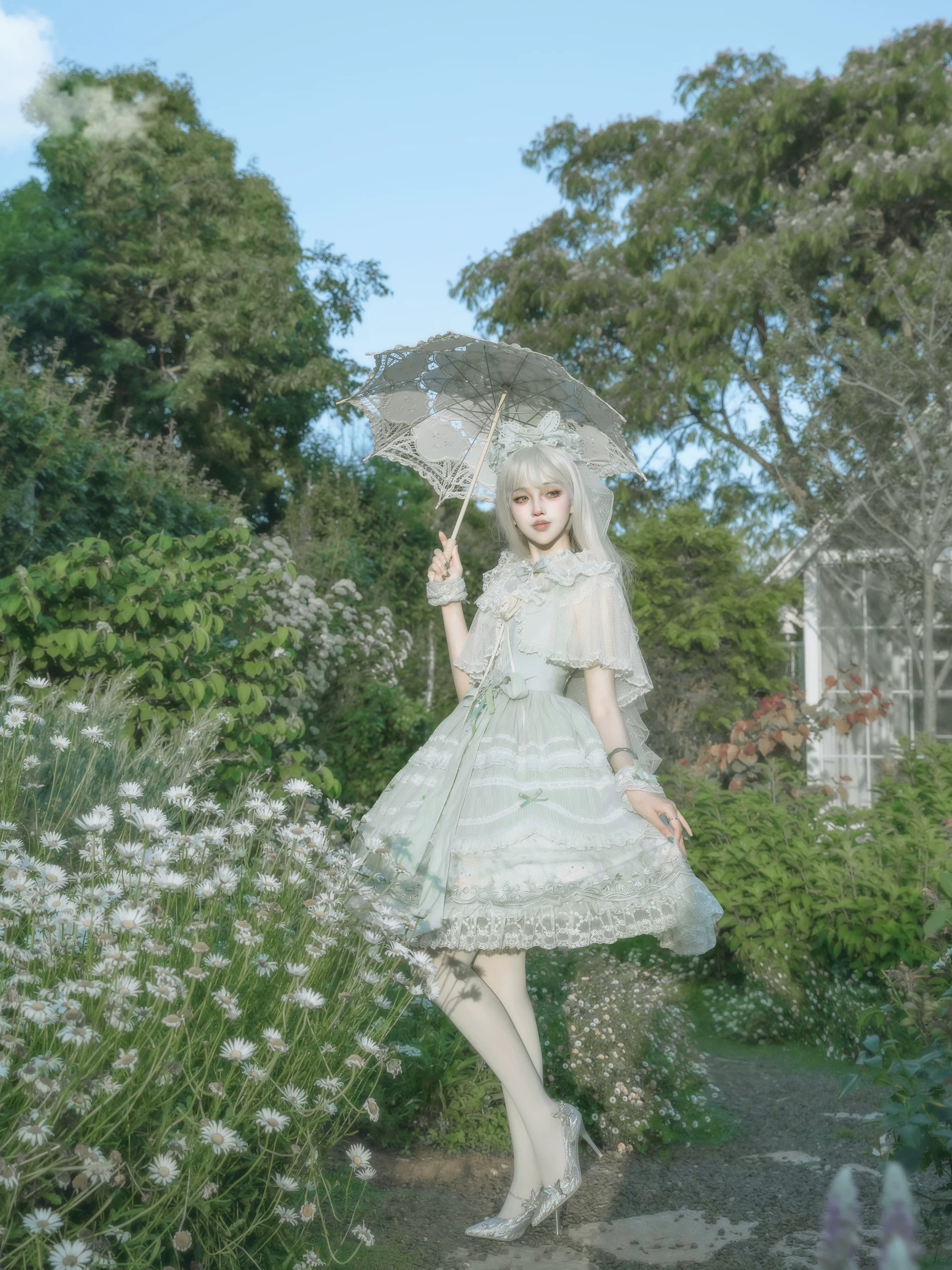 Lily of the Valley Lamb - Classic Lolita Tiered Hem JSK Dress with Embroidery 45277:852075
