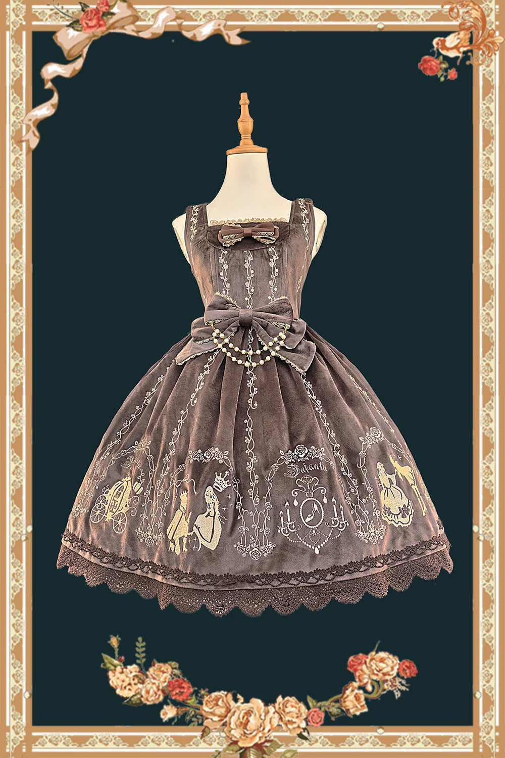 Cinderella - Velvet Classic Lolita JSK Dress, Princess Embroidery (L M S XL) 44649:817441