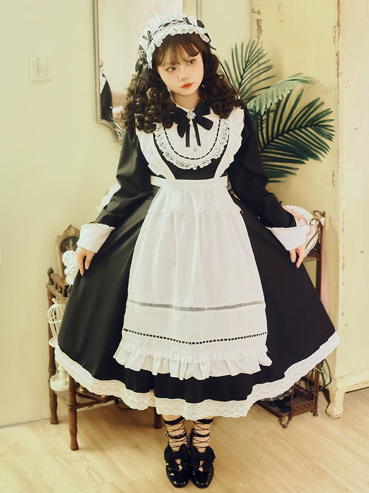 Hezi's Cat Haven~Black Cat Butler~Maid Lolita OP Dress Elegant Black and White Dress