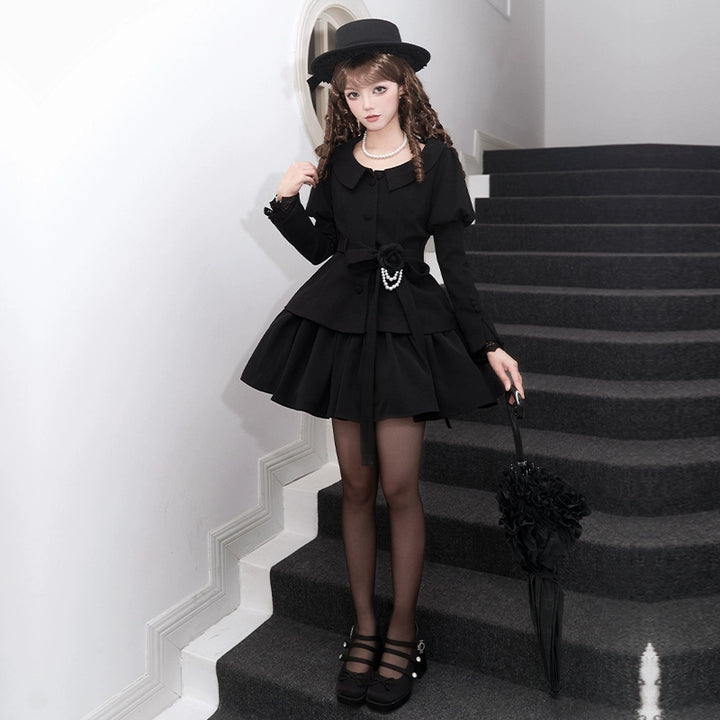 With PUJI~Old Testament~Classic Lolita Coat Black Plush Lolita Cape and Brooch