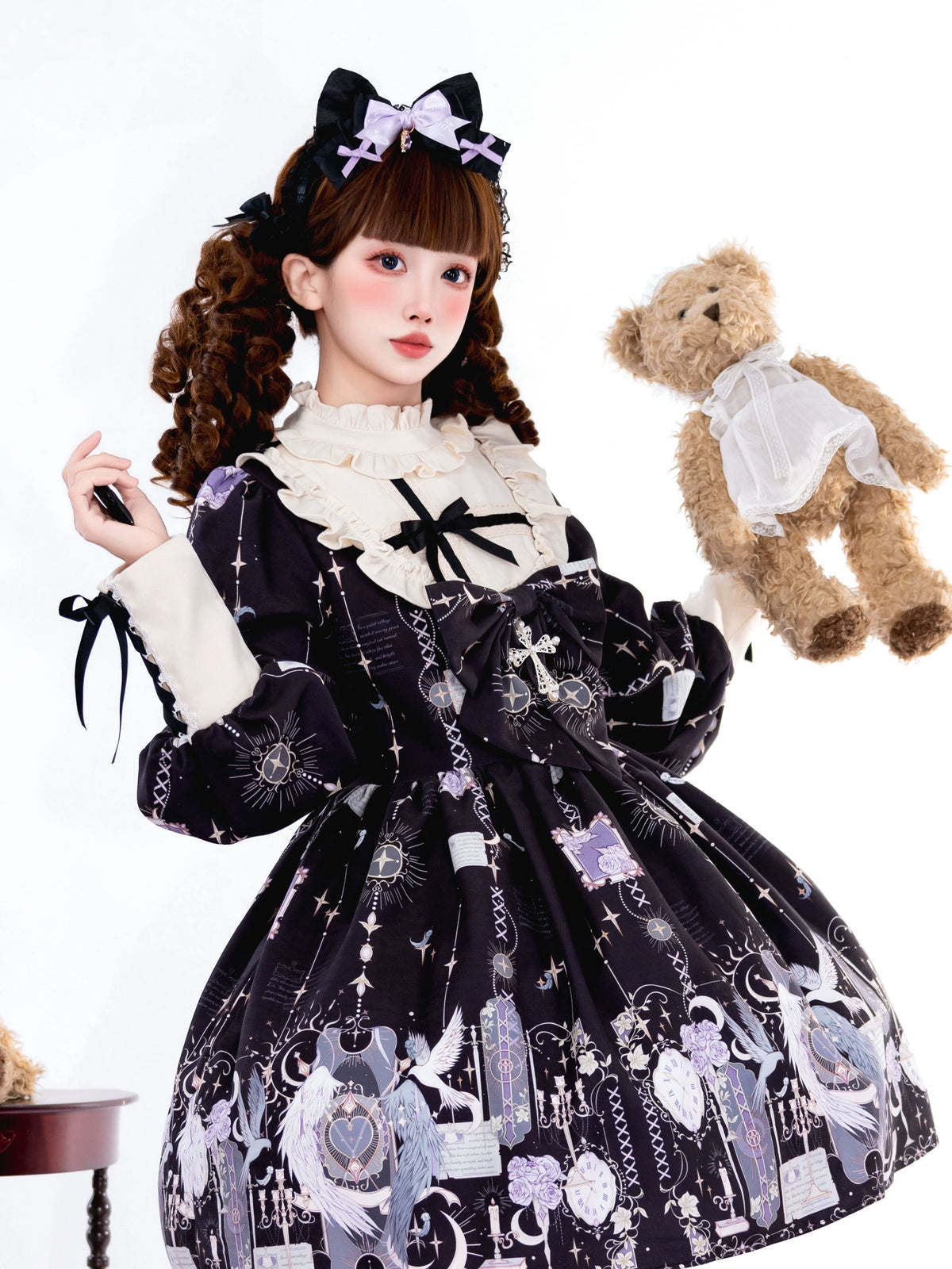 Day and Night - Doll-like Lolita OP Dress, Moon & Angel Print 46084:874498