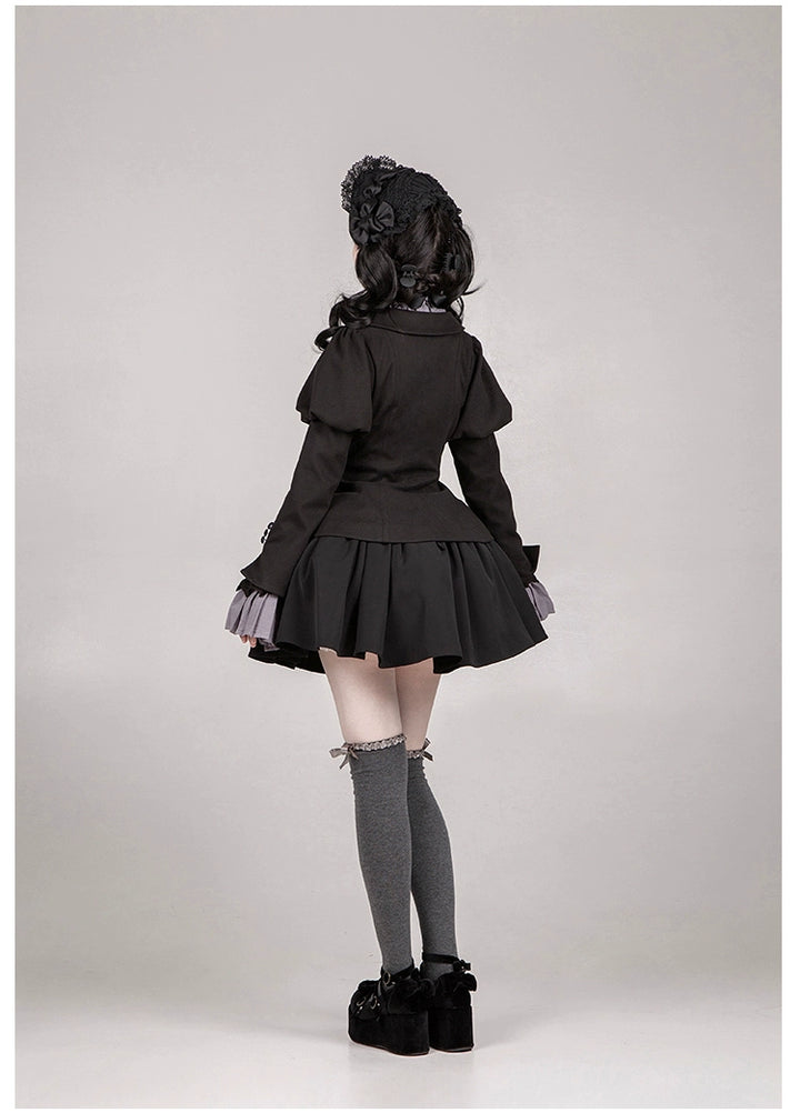 With PUJI~Old Testament~Classic Lolita Coat Black Plush Lolita Cape and Brooch