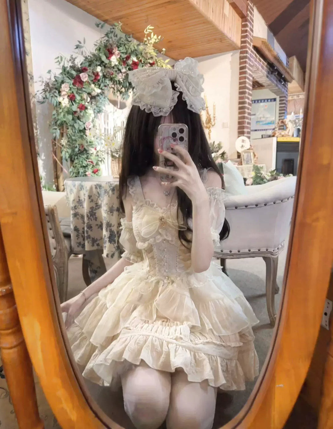 (BFM)Sugar Girl~Rose Tale~Sweet Lolita JSK Summer Lolita Suspender Dress S Apricot JSK 