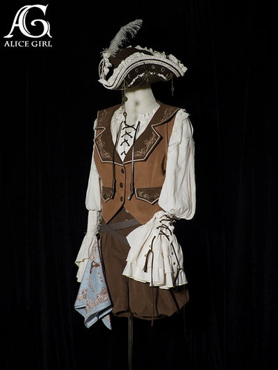 Alice girl~Nautical Treasure Map~Retro Lolita High Waist Embroidered Suspender Shorts   