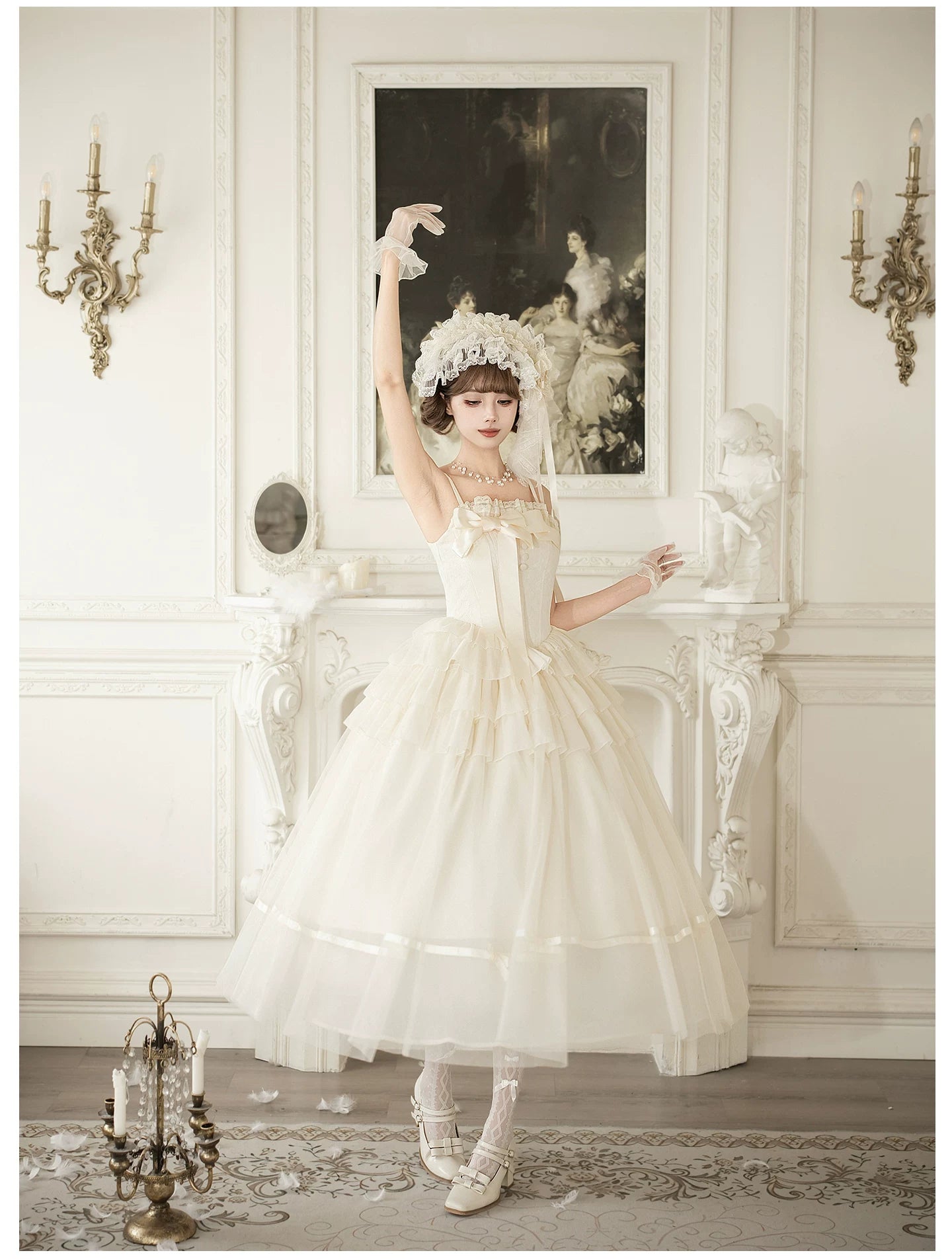 MistKiss Lily - Classic Lolita Tiered Hem JSK Dress, Fishbone Waist 45318:853802