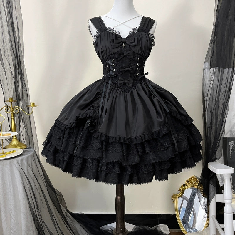 Hanguliang - Cross Medal - Gothic Dark Lolita JSK and Bolero S Black Jsk Only