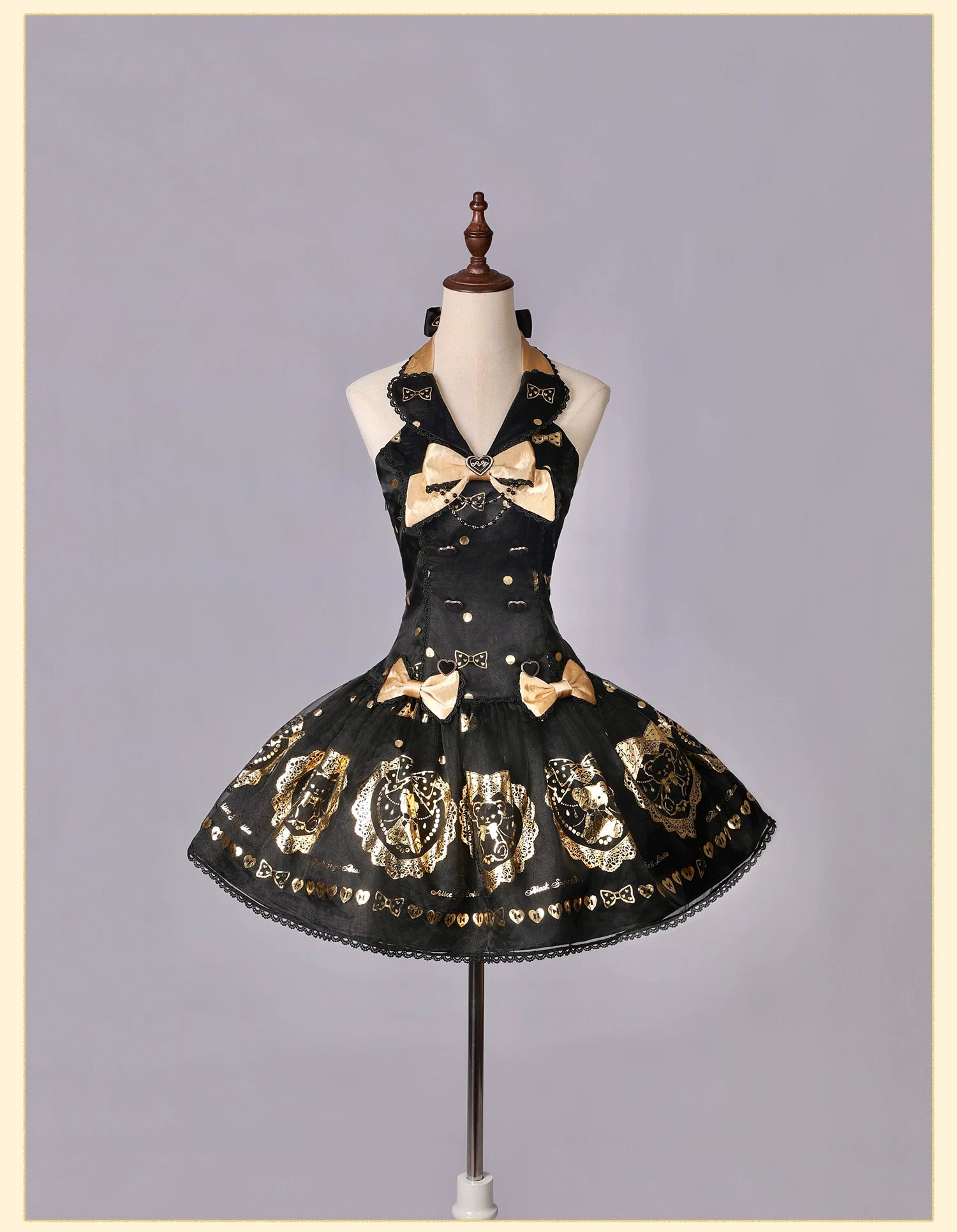 Brown Sugar Bear - Old School Lolita OP & Halter Dress, Bear Print (L M S XL XS) 45249:842154