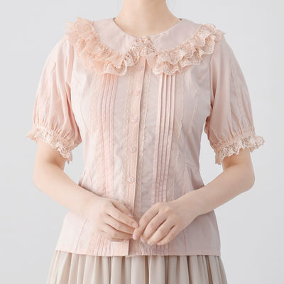MIST~Hyde Garden~Cotton Lolita Blouse Puff Short Sleeve Shirt light pink S 