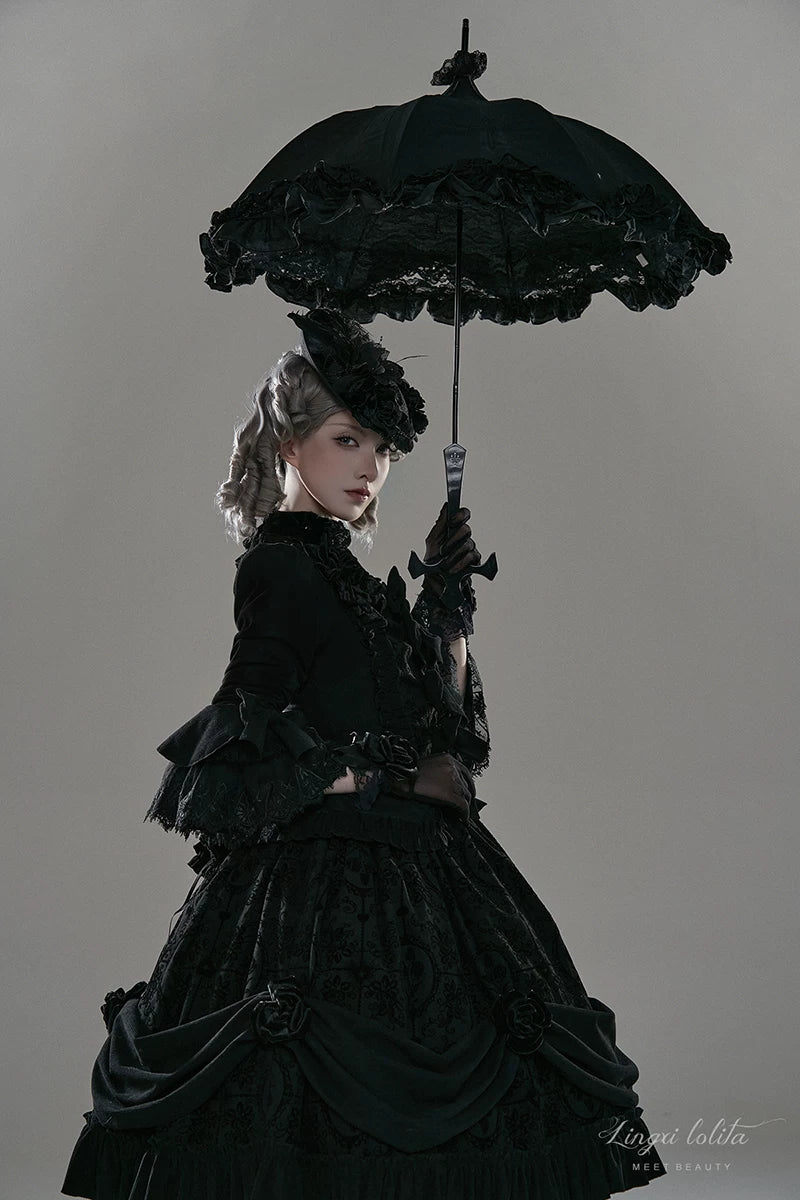 Midnight in Versailles - Gothic Lolita Hime Sleeve Blouse & Floral Skirt 44495:810525