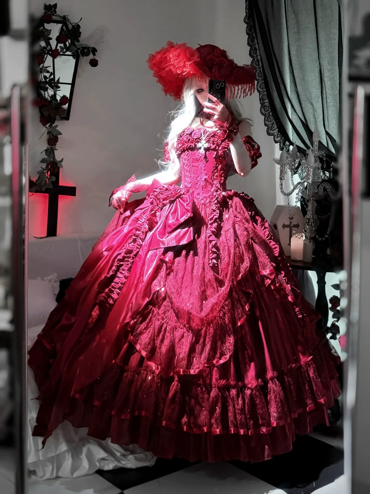 Silent Manor~Red Gorgeous Bridal Wedding Lolita JSK Dress