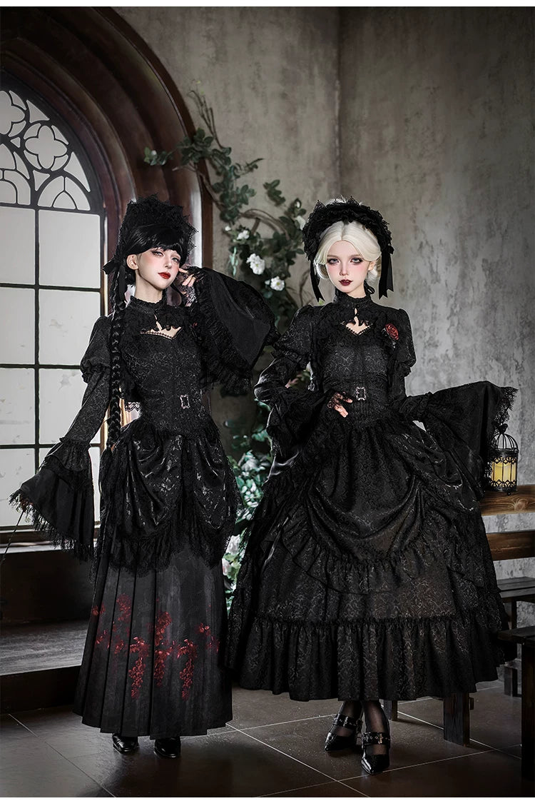 Under the Hanging Moon - Black Gothic Lolita SK Set, Modified Mamian Skirt