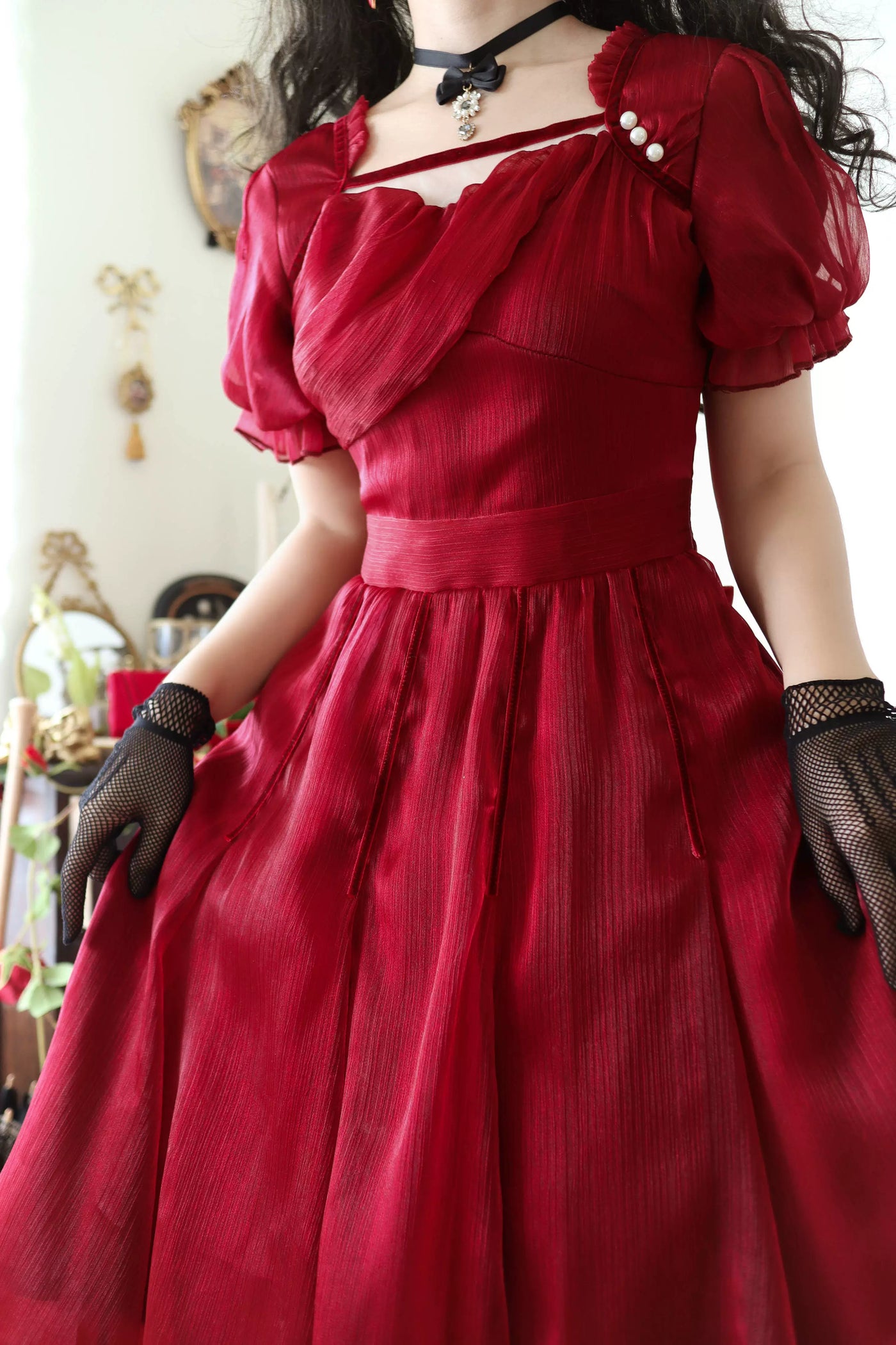 Cyan~Love Wormwood~Elegant Lolita Dress Multicolors backless and waistless L burgundy