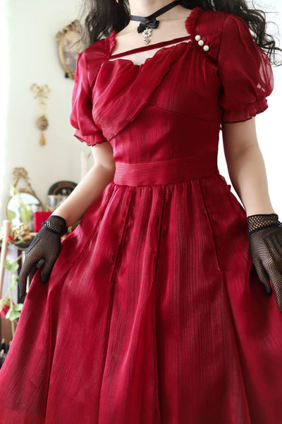 Cyan~Love Wormwood~Elegant Lolita Dress Multicolors backless and waistless L burgundy