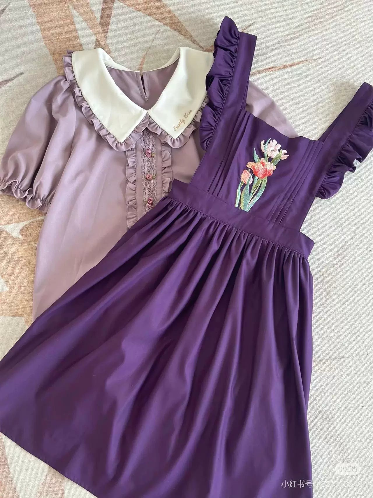Little Florist - Classic Lolita Salopette Dress & Blouse Set, Tulip Embroidery (3XL L M S XL) 45833:864198