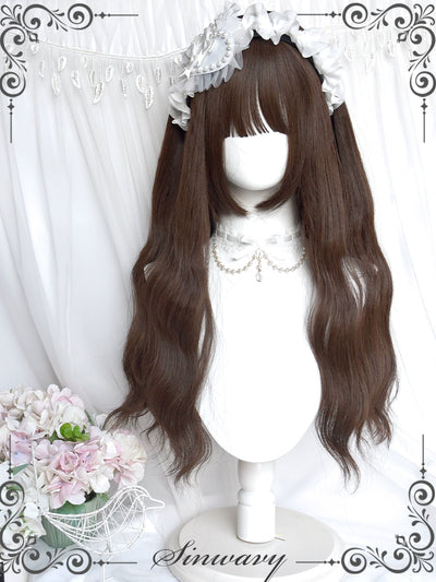 Sinwavy~Praying Meow~Kawaii Lolita Wig Long Curly Hair Wig Cold Brown   